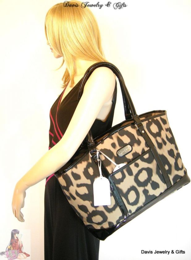 Jessica Simpson XL Luggage/Laptop Tote Khaki Black Purse Bag Cheetah $ 