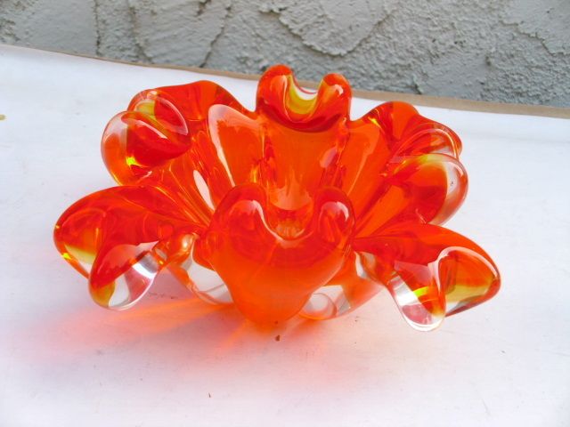 Brght Orange Chalet Art Glass Uranium Ashtray Bowl Mid Century Modern On Popscreen