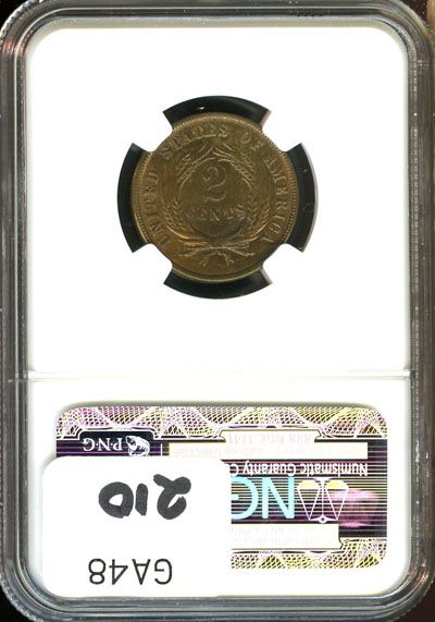 1871 NGC AU DETAILS WHIZZED TWO CENT PIECE 2C GA48  