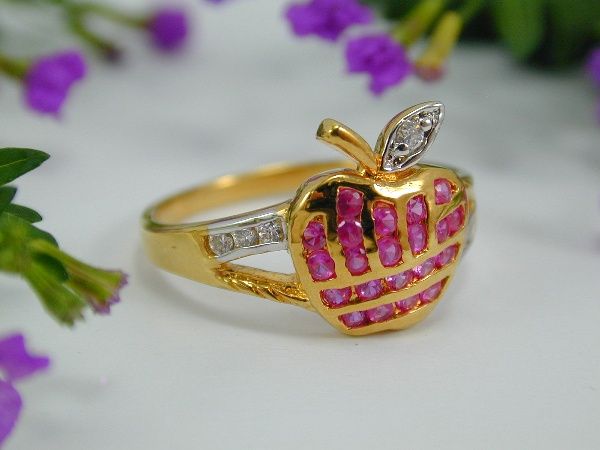 ADORABLE APPLE RUBY CZ 18K 24K Gold GP Thai Ring S8.25  