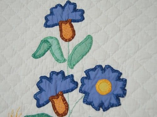 Lg. Vintage Poppy Floral Applique 30s Antique Quilt ~DENSE HAND 