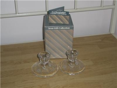 Pair of Boxed Avon HUMMINGBIRD CRYSTAL Candle Holders  