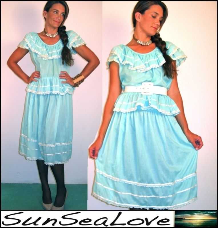 VTG Puerto Rico BOHO peasant dress MUNDILLO bobbin lace  