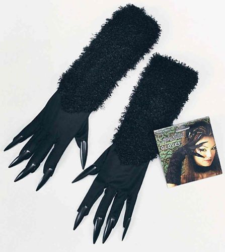 CAT WOMAN LONG GLOVES Claws Halloween Witch Fancy Dress  