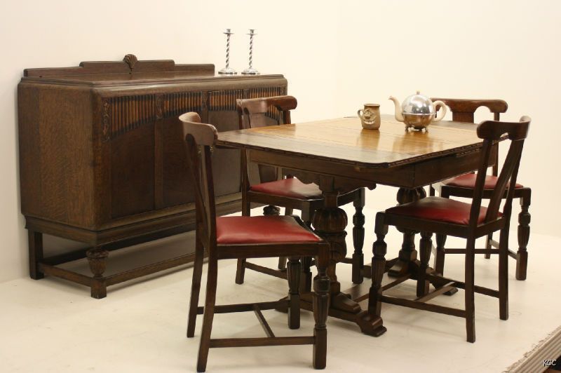 Art Deco 1940s Oak Table & 4 Chairs & Sideboard  