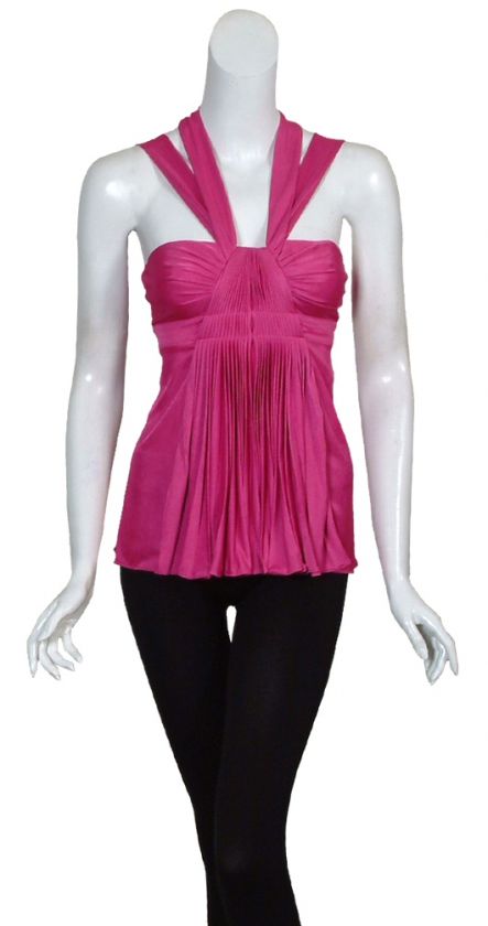 size s 4 6 gorgeous fuschia pink halter top accordion style pleating 