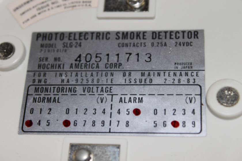 HOCHIKI SLG 24 FIRE ALARM PHOTOELECTRIC SMOKE DETECTOR  