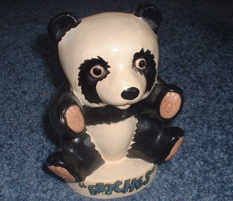 Vintage PANDA BEAR antique BANK Oshkosh CLAY baby COIN  