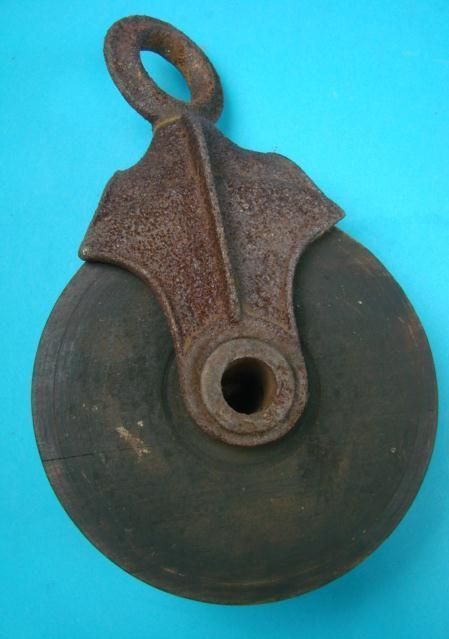 Antique Block+Tackle Wood Steel Barn Farm Tool Pulley  