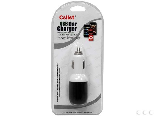 Cellet Car Charger With Retractable Car Charger For Apple iPods 