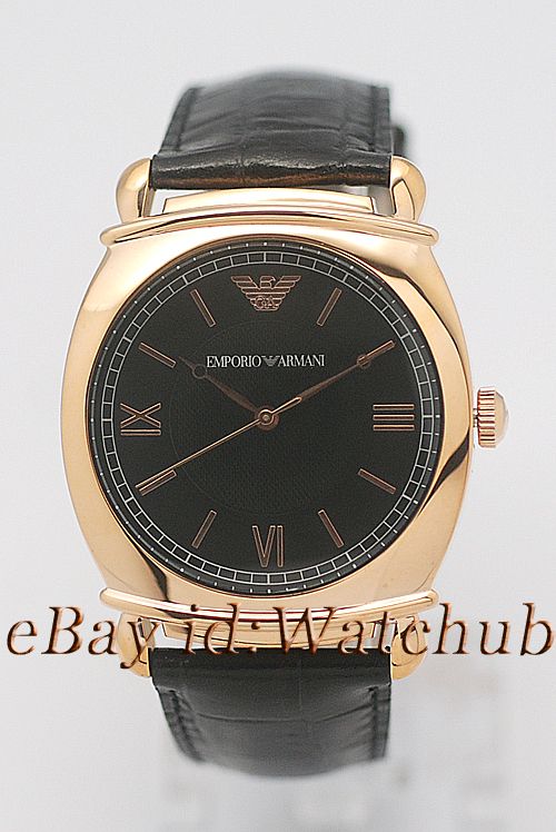   ARMANI MENS ROSE GOLD BLACK LEATHER STRAP 165FT/50M WATCH  