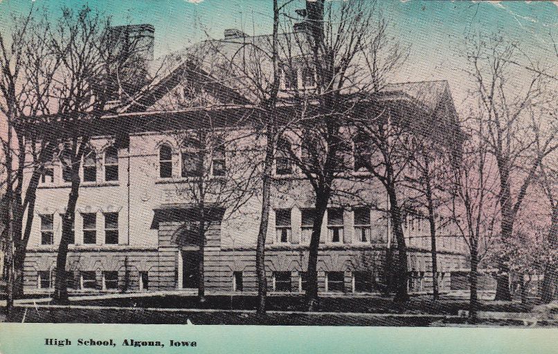 High school Algona Iowa 1900 used vintage building postcard  