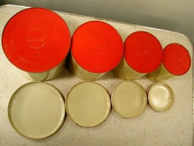   Retro Chef METAL KITCHEN CANISTERS Beautiful Red/Cream Set  