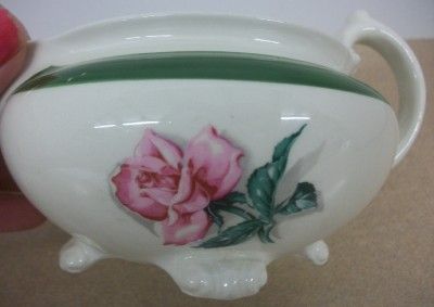 Homer Laughlin China Milk Creamer Nautilus Green Rim Pink Rose Pattern 