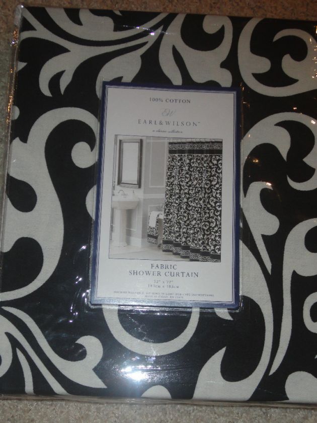 Bella Lux Black Cream DAMASK Shower Curtain NEW Scroll  