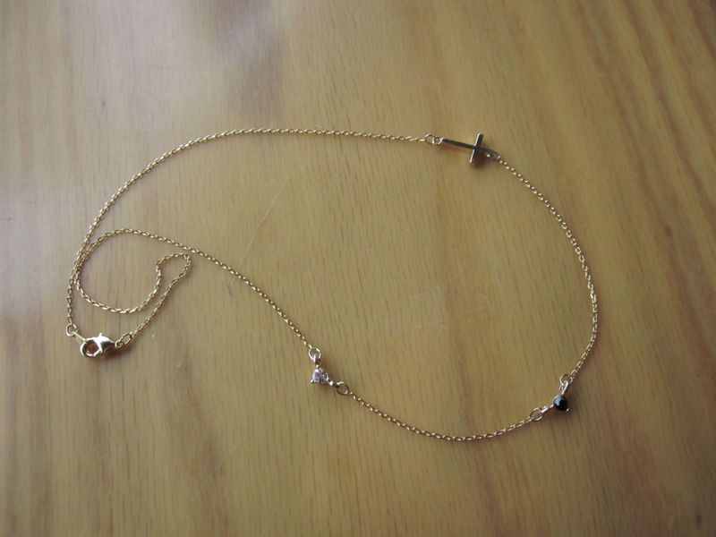 Horizontal Sideways Gold Silver Cross Chain Necklace with Cubic  