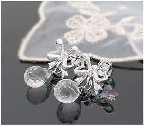 Cute Silver Bowknot Crystal Drop Fashion Stud Earrings  