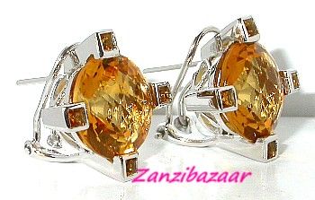 14K WHITE GOLD CHECKERBOARD CUT GOLDEN CITRINE EARRINGS 11.25CT  