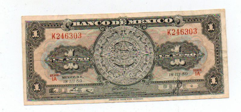 El Banco De Mexico Un Peso 1959 IA Series  