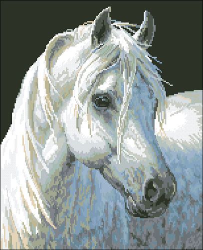 Languishing White Horse@ RS floss cross stitch kit  