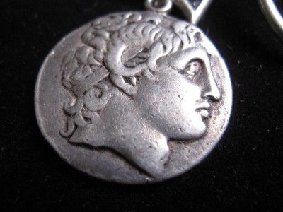   double sided, engraved, Greek coin, sterling silver, key chain  