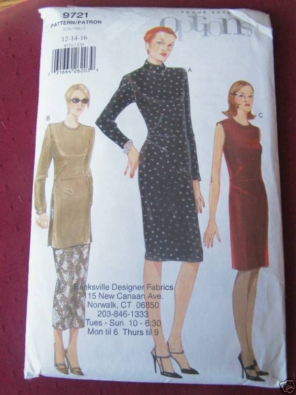 VOGUE EASY PATTERN 9721 12 14 16 DRESS TUNIC SKIRT  