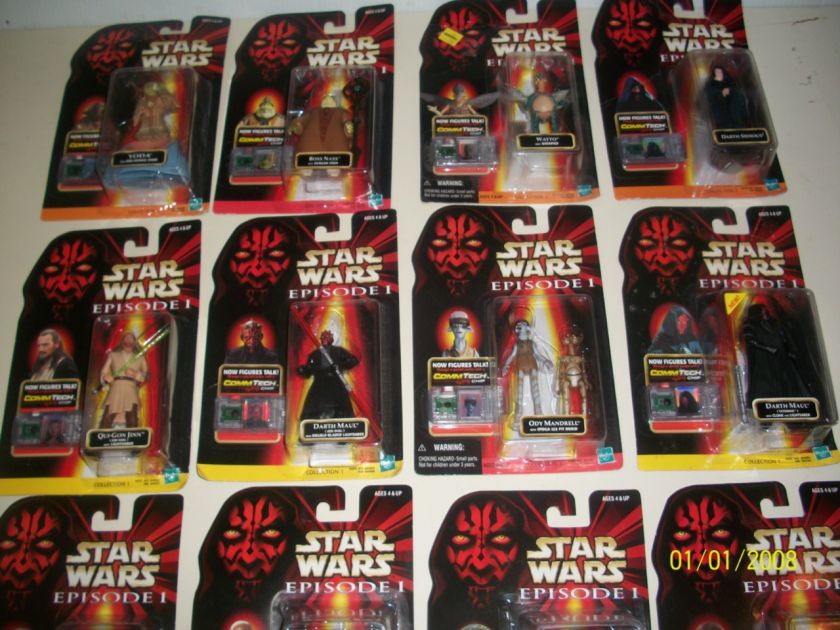 STAR WARS, 12 ACTION FIGURES, EPISODE I, COMMTECH CHIP, COLLECTION 1 2 