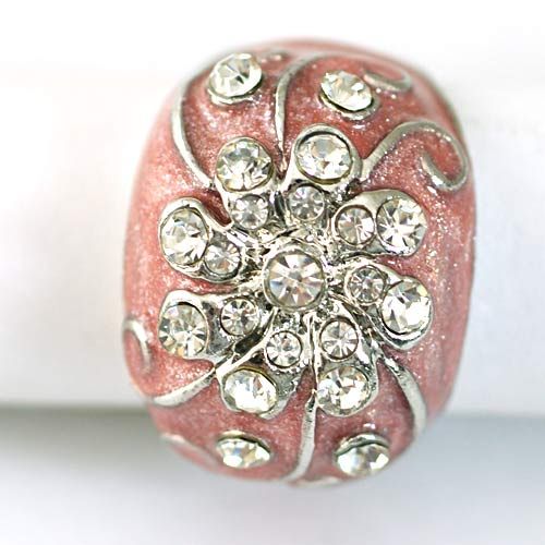   Size 8 Pink Enamel 18K White GP Wedding Diamante Zircon CZ Floral Ring