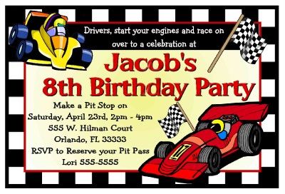 RACE CAR RACING BIRTHDAY PARTY INVITATIONS ~ DIGITAL  