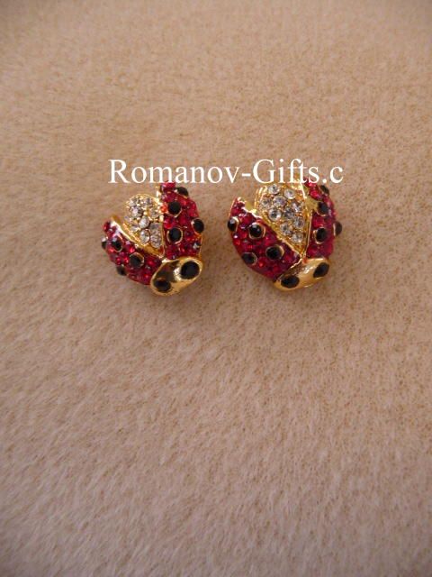   Empress FABERGE SET Ruby LADY BUG Earrings (Posts) & Necklace  