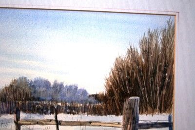   WATERCOLOUR H. N. BAILLOD PASTURE BARB WIRE FENCE WINTER 83 WATERCOLOR