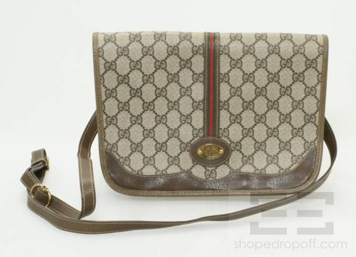 Gucci Vintage Brown Monogram Coated Canvas Flap Handbag  