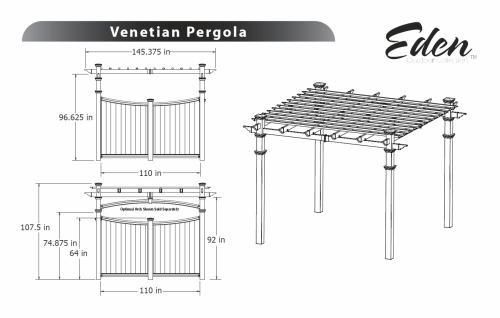 New Venetian Lawn & Garden Vinyl Pergola 10 x 10 Overhead Outdoor 