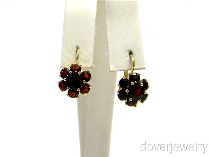 Estate 14K Gold 4.00ct Garnet Flower Drop Earrings NR  