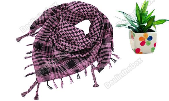 Unisex Square Plaid Warm Neck Wrap Shawl Scarf Purple Hot Ramie Cotton 