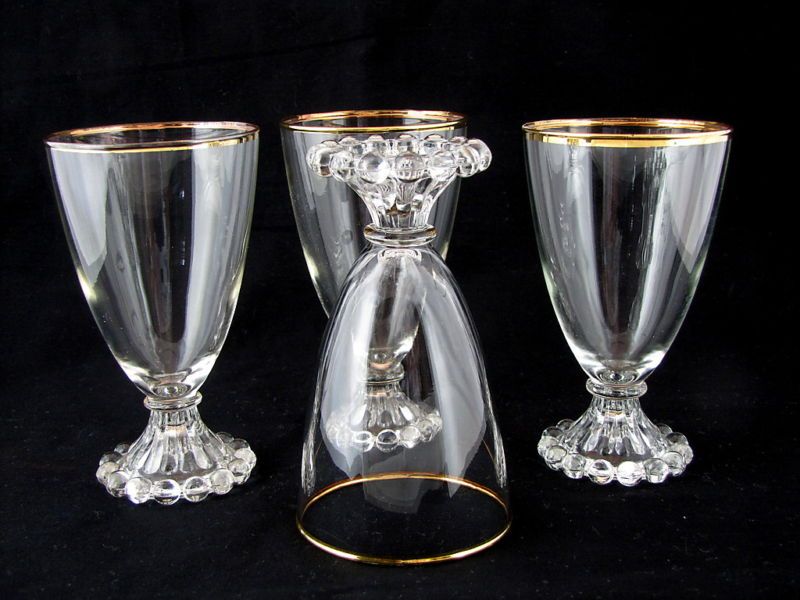 ANCHOR HOCKING BOOPIE GLASS WATER GLASSES, GOLD TRIM  