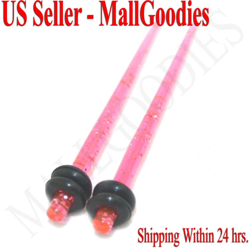 1070 Hot Pink Glitter Stretchers Tapers 12G 12 Gauge 2mm  