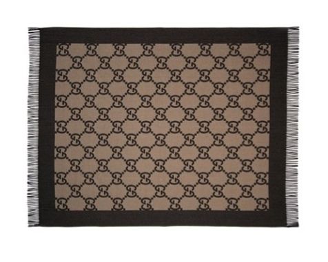 NIB Brown Gucci Cashmere Wool Throw Blanket   $950 Retail  