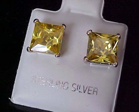 4ctw Princess Radiant cut CANARY cz 925 Stud EARRINGS  