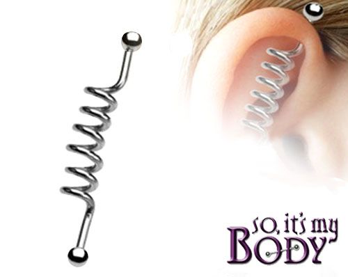 INDUSTRIAL CORKSCREW 1.5 STEEL BARBELL EAR RING 14g  