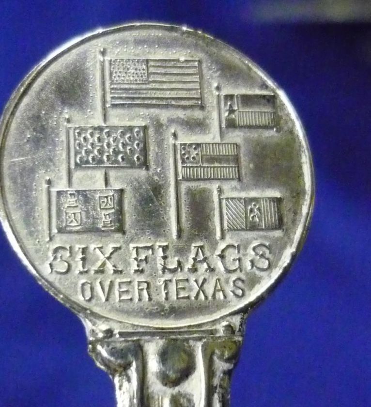 MINIATURE QUADRUPLE PLATE SIX FLAGS OVER TEXAS SPOON  