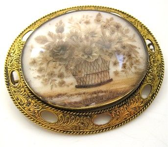   Ant. Early 1800s Georgian Large Hairwork Mourning Brooch ~ NR  