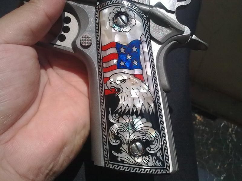 Pearl inlay Grips handmade fit Colt 1911 & Clones Cut ambi safety #37 