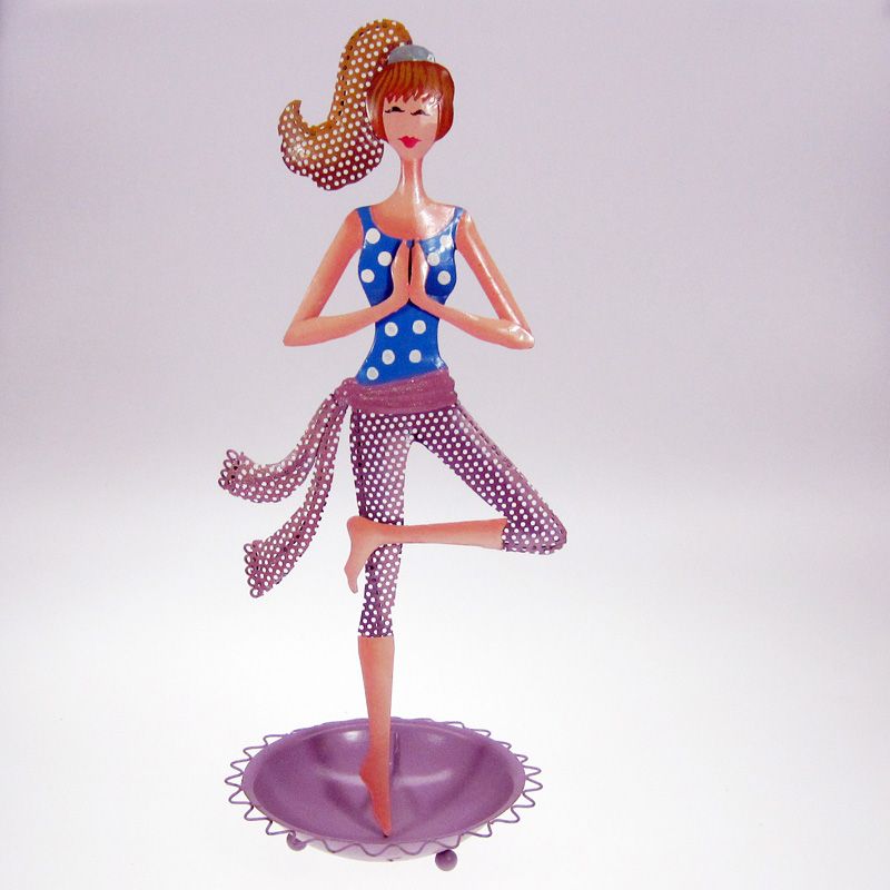 Yoga Pose Girl Earring Holder Jewelry Stand Organizer Metal w/tray 13 