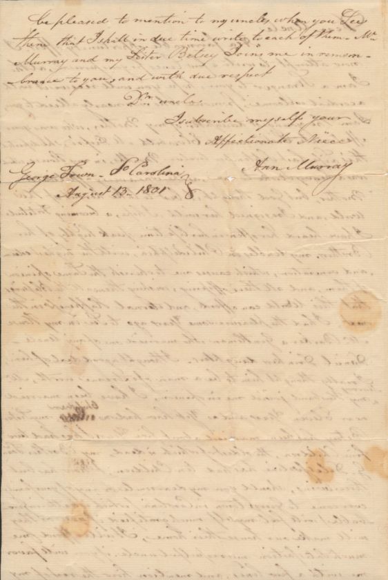   Letter 8/13/1801 per ship William Holmes Georgetown South Carolina