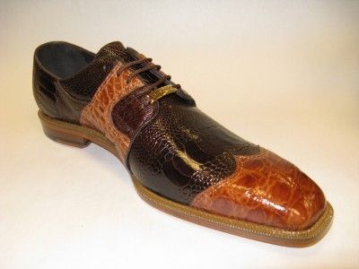 New Belvedere Moscato Brown/Brandy Ostrich leg / Crocodile Dress Shoes 