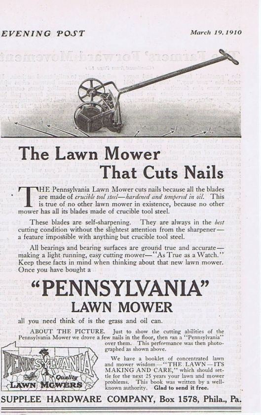 1910 VINTAGE AD   PENNSYLVANIA LAWN MOWER 3 19  