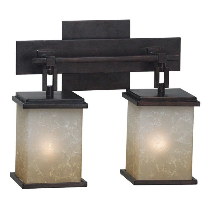   Mission Bathroom Vanity Lighting Fixture, Oil Rubbed Bronze, Glass