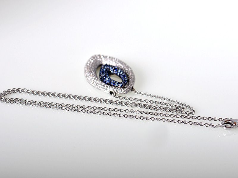 Salavetti 18K White Gold Diamond Sapphire Oval Necklace  