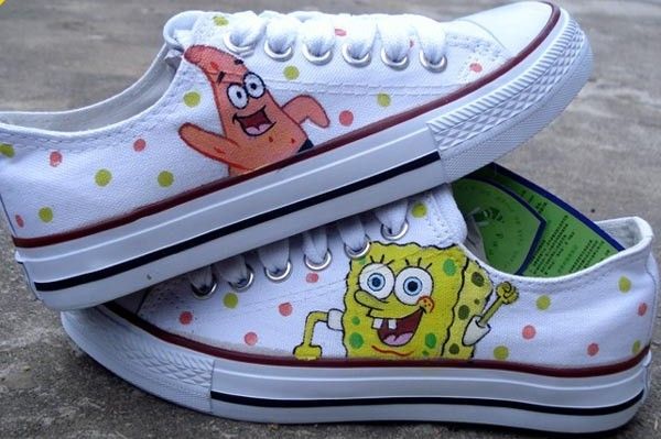 XZ02 SpongeBob HandPainted Women Girl Canvas Sneaker Shoes  